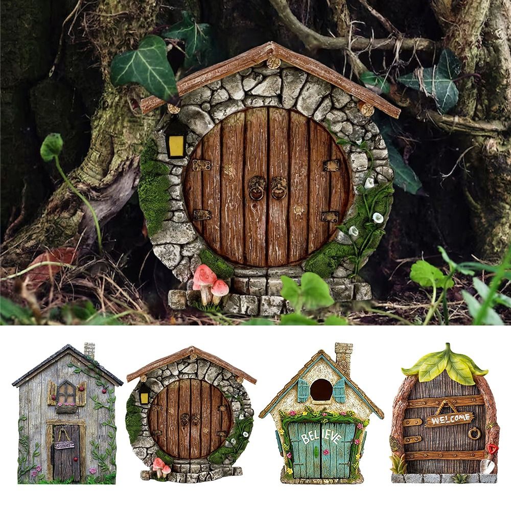 Kids Outdoor Fairy Garden - Engraved Design Wooden Miniature Fairy Gnome