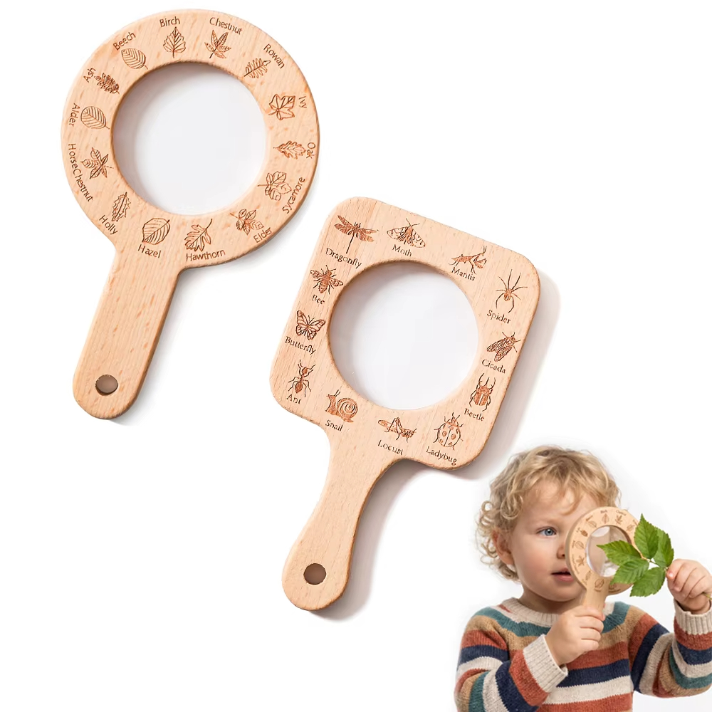 Kids Outdoor Nature Toys - Wooden Magnifying Glass for Kids Observe
