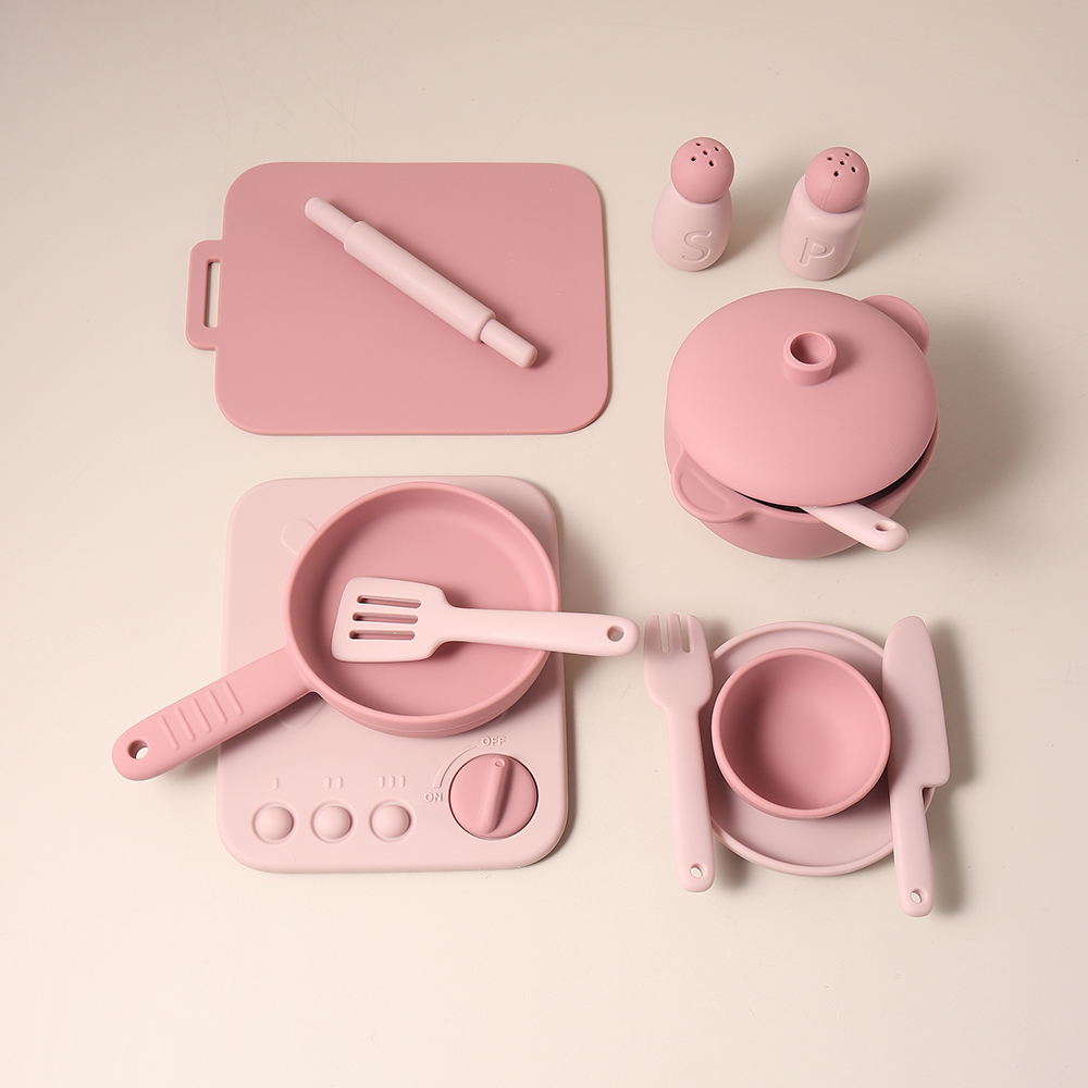 Kids Outdoor Kitchen - 13 Pcs Set Silicone Cooking Play