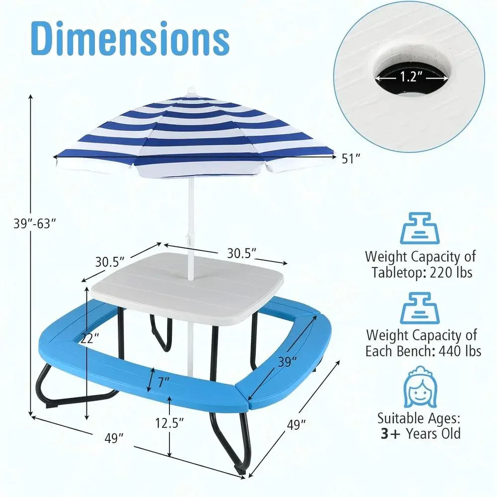 8-Person Kids Picnic Table wit - đánh giá và giá Kids Outdoor Activity Table