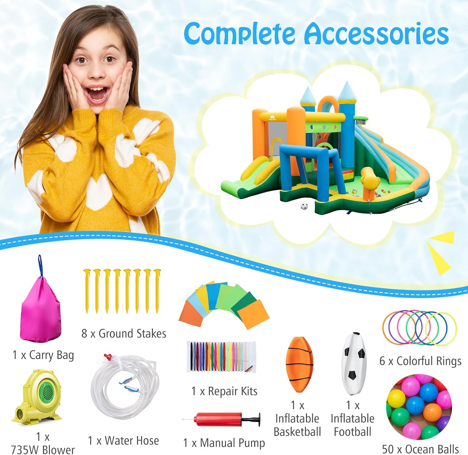 9-in-1 Inflatable Water Slide  - đánh giá và giá Kids Outdoor Jumping Castle